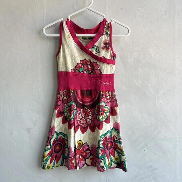 Desigual Girls Size 3/4 Pink White Floral Printed Sleeveless A Line Dress - Picture 2 of 13